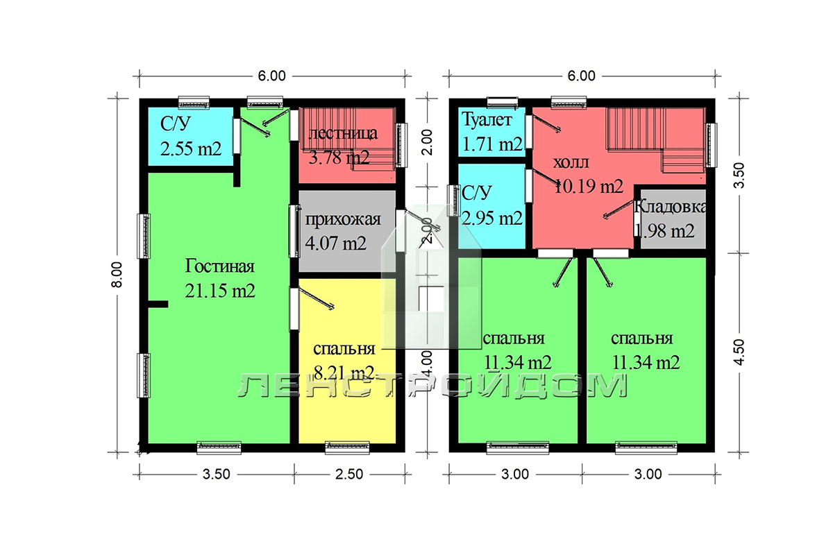 Планировка каркасного дома 6х8 м