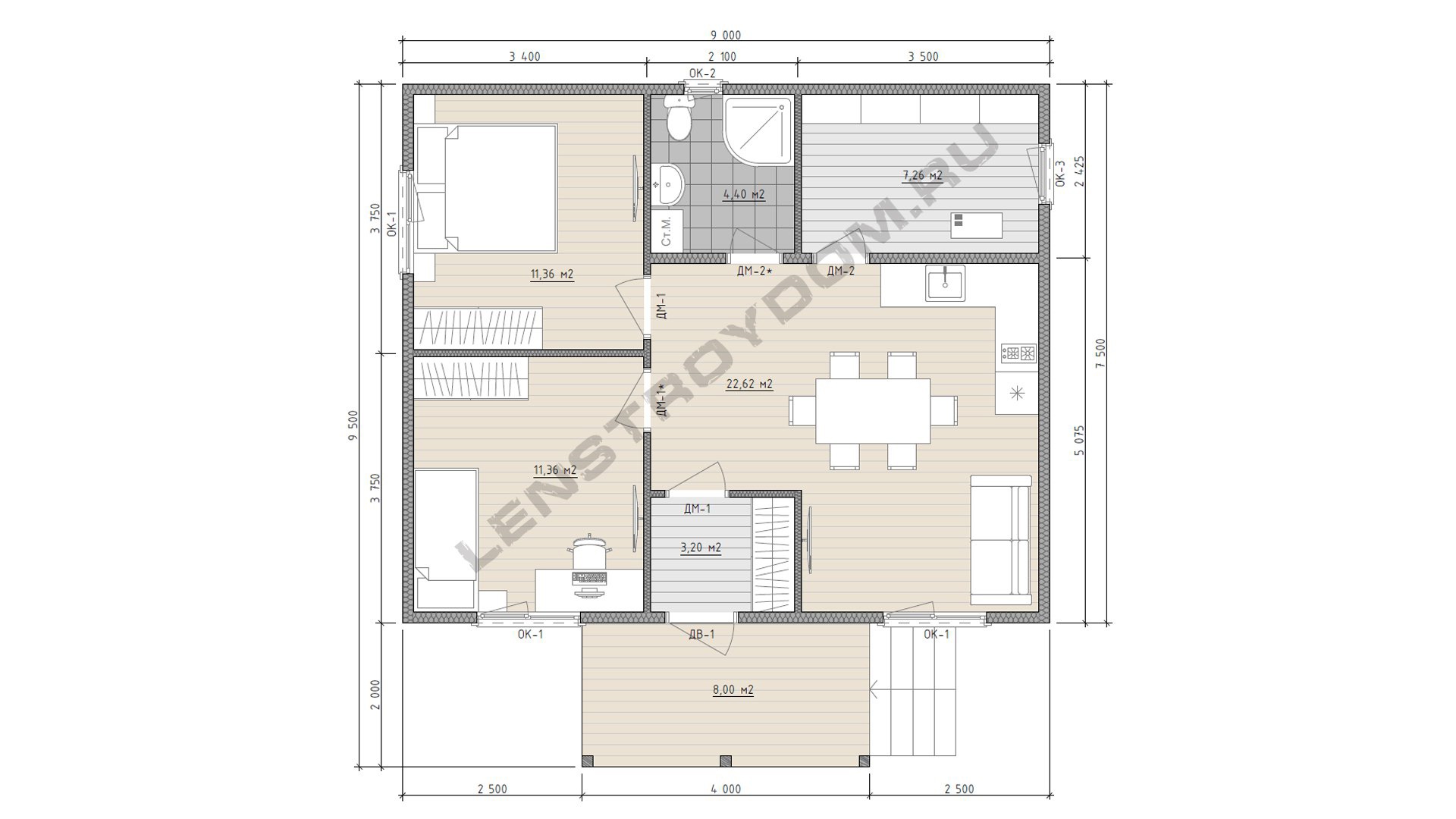 Планировка каркасного дома Сканди-Мини 9х7,5