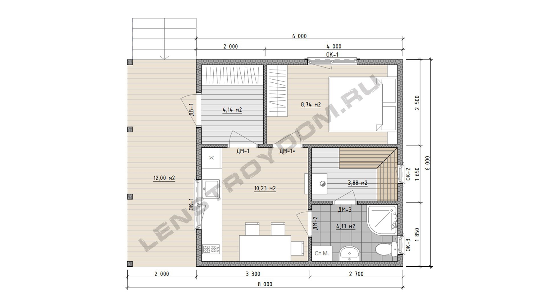 Планировка каркасной бани 6х6 м