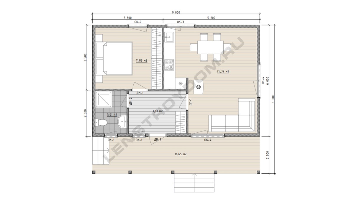 Планировка каркасного дома 9х7,5 м