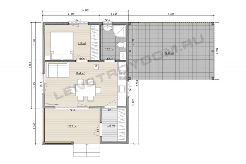 Планировка каркасного дома 6х8,5 м