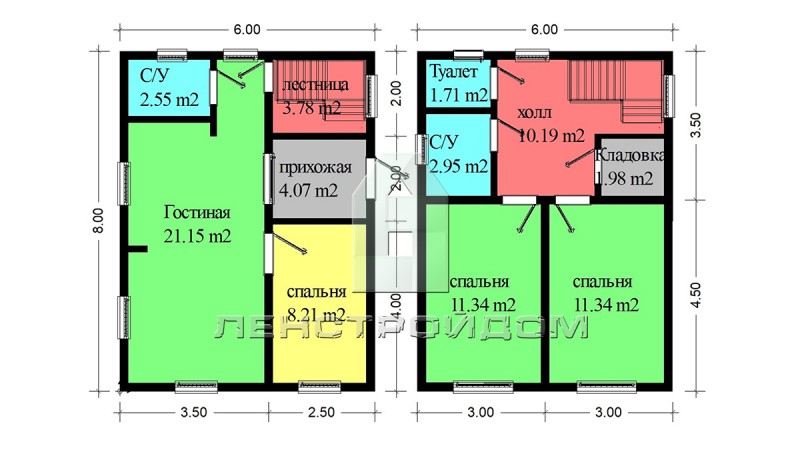 Проект финского каркасного дома 6х8 м