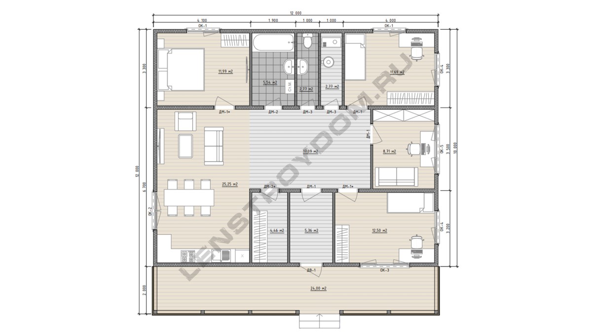 Планировка каркасного дома 12х12 м
