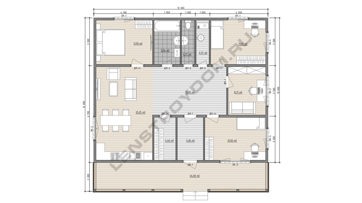 Планировка каркасного дома 12х12 м