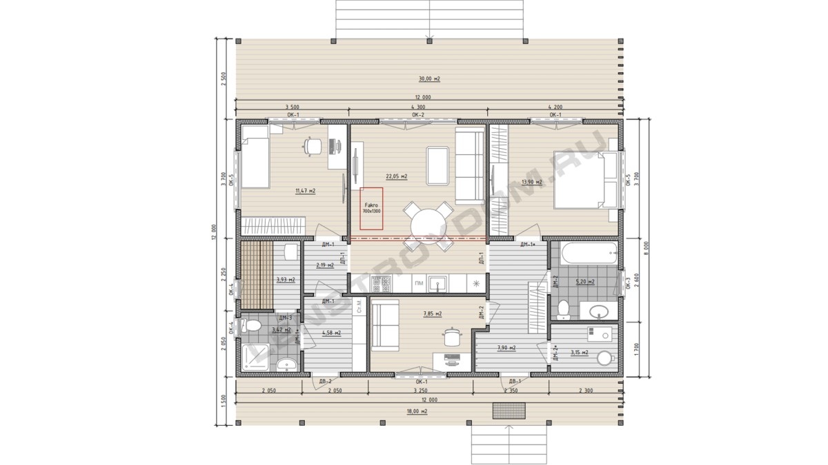 Планировка каркасного дома 12х8 м