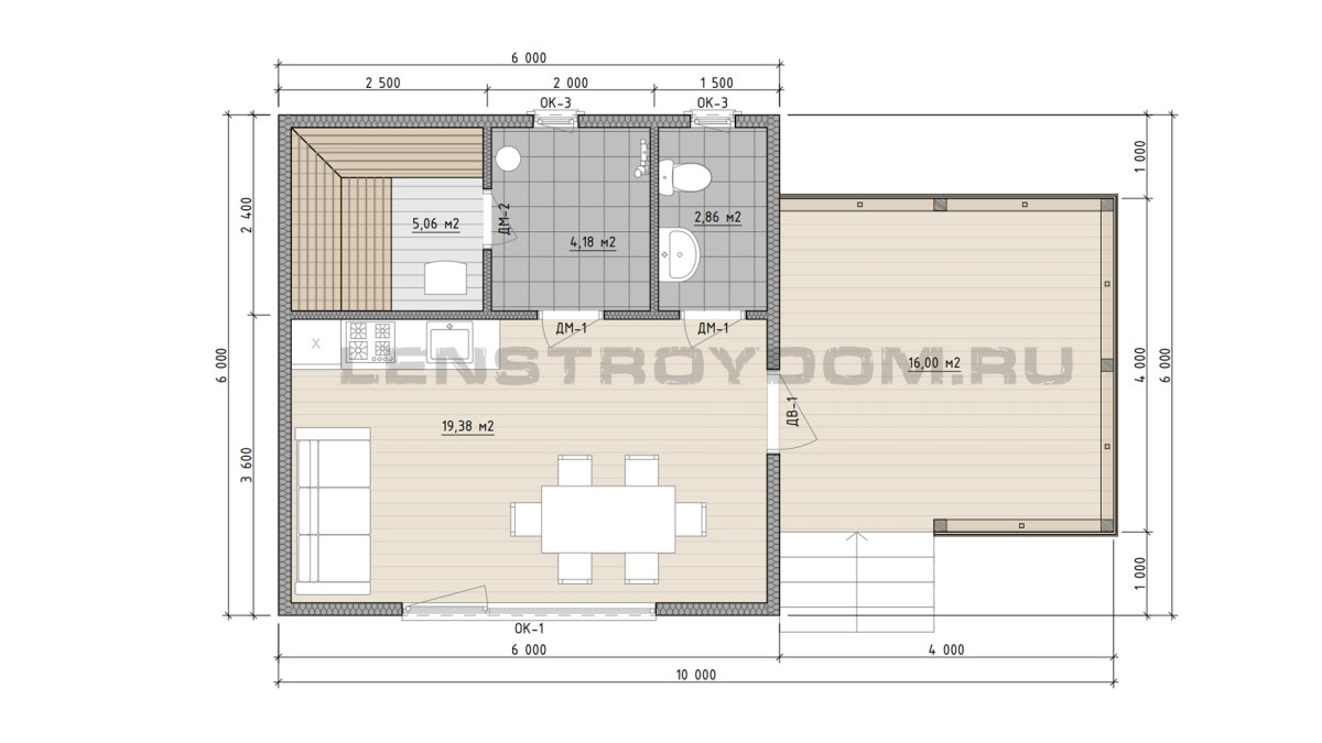 Планировка каркасной бани 6х6 м